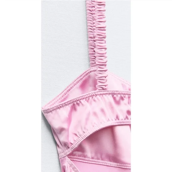 ZARA SATIN EFFECT MIDI SLIP DRESS PINK Size S M - Picture 15 of 16